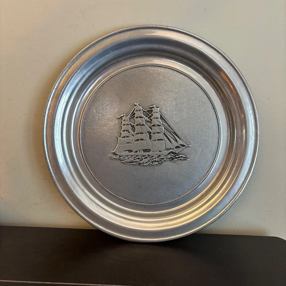 Wilton RWP Armetale Pewter Sailing Ship Plate Columbia PA USA Nautical 10.75 in‎